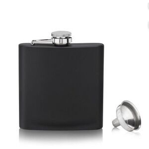 SAVOY Stainless Steel 6 oz Hip Pocket Flask + Funnel Spirits Whiskey Matte Black